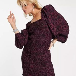 NWT Free People Smock It To Me shirred mini dress in black multi